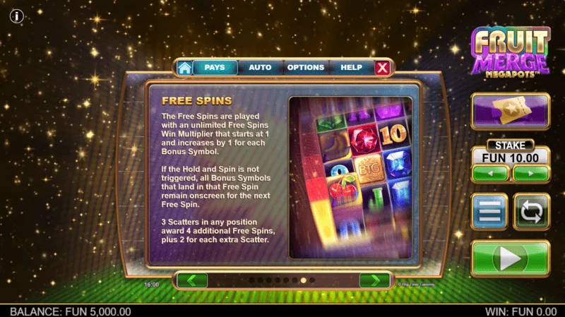 Fruit Merge Megapots - information om Free Spins og multiplikator